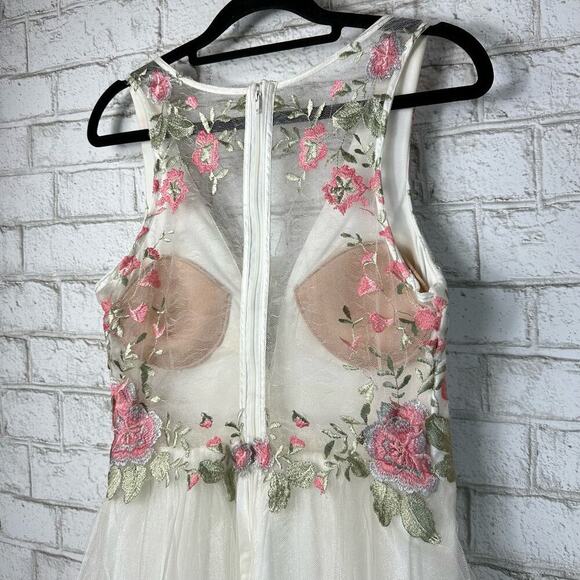 My Michelle Prom Dress Embroidered Tulle Formal Maxi Floral White Pink Green 7 - Picture 8 of 10